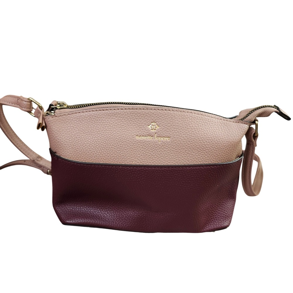 Nanette Lepore Burgundy Rose‎ Colorblock Pebbled Sm Vegan Leather Crossbody Bag